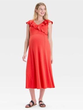 Flutter Short Sleeve Knit Midi Maternity Dress - Isabel Maternity by Ingrid